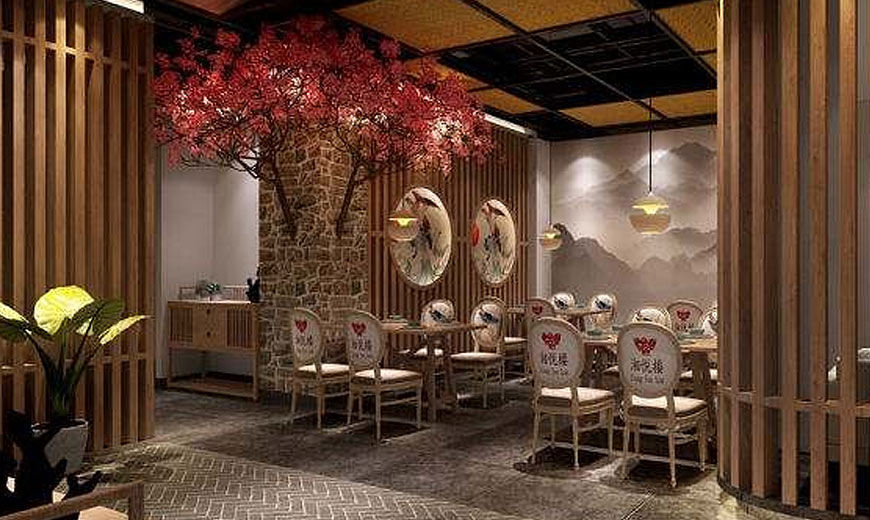 一家主营剁椒鱼头的古典餐厅，设计古色古香